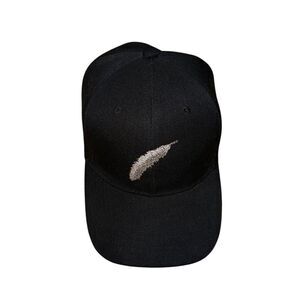 Black Embroidered Feathered Hat - Velcro Closure